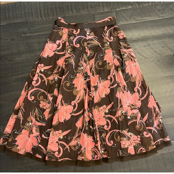 Apt. 9 Floral Pleated Lined Skirt with Ribbon Belt - Sz 4 - Picture 2 of 11